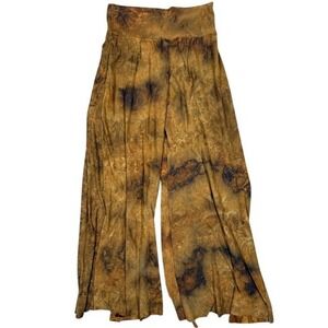 Junior Brown Tie Dye Glitter Wide‎ Leg Palazzo Pants High Waist Medium F6-23